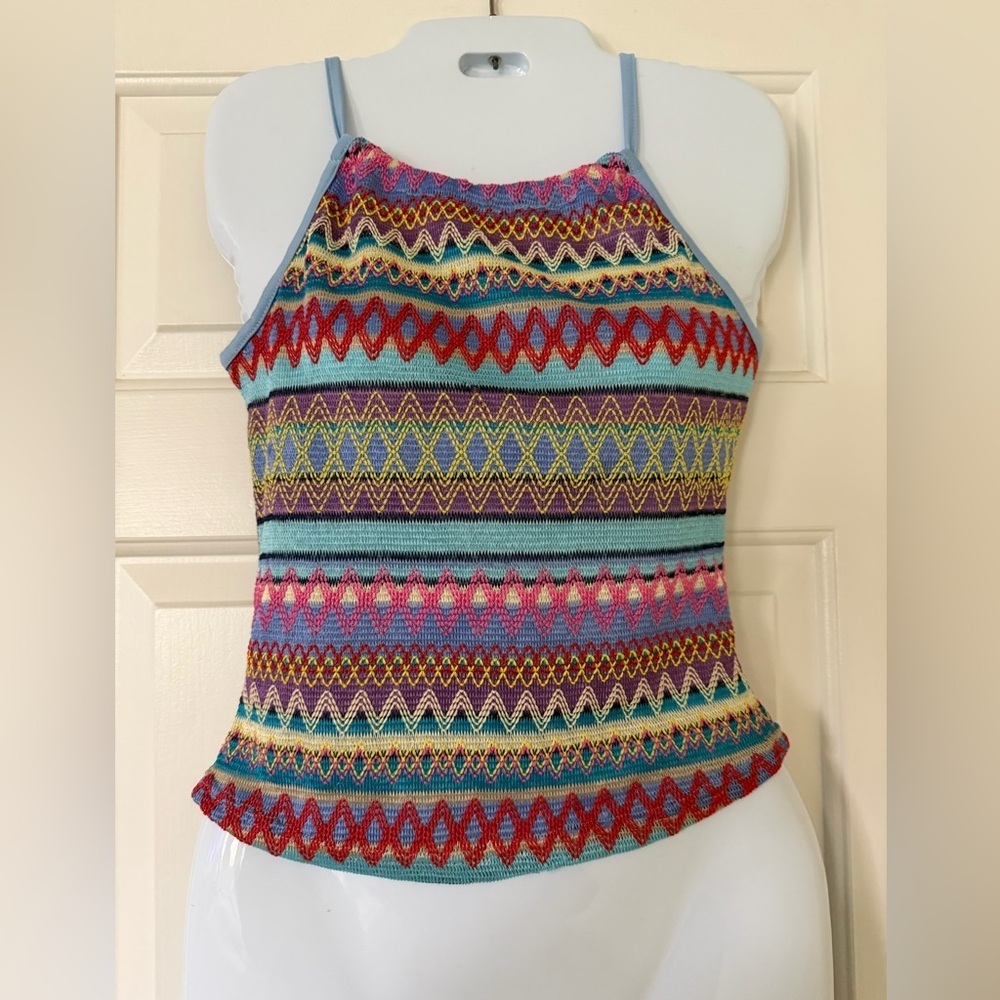 FOR G AND PL Colorful Patterned Women's Top Aztec chevron boho tank top Y2K
